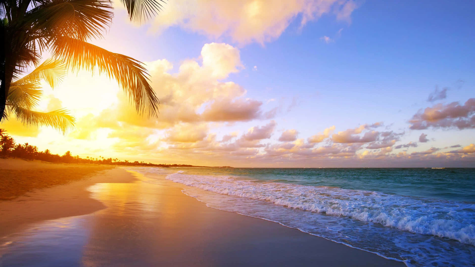 Sun Rise On Serene Beach Background