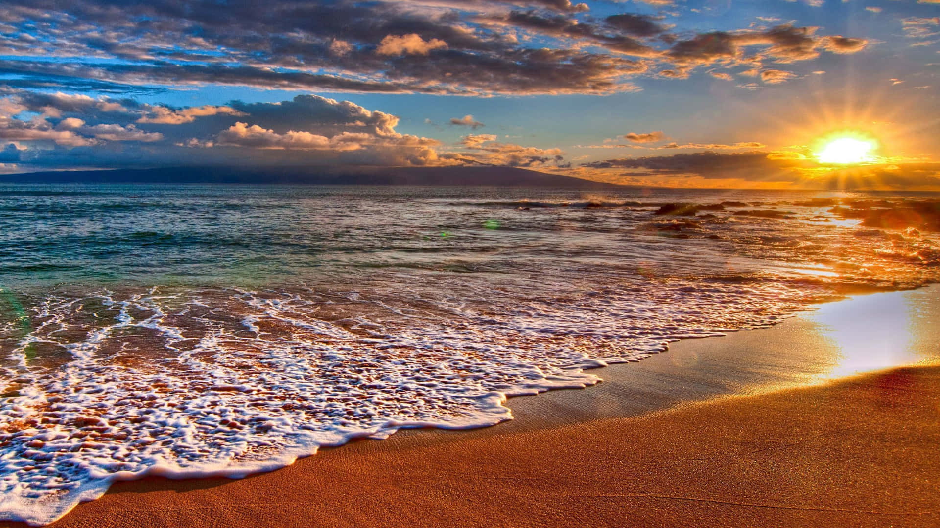 Sun Rise Over Beach Shore Background