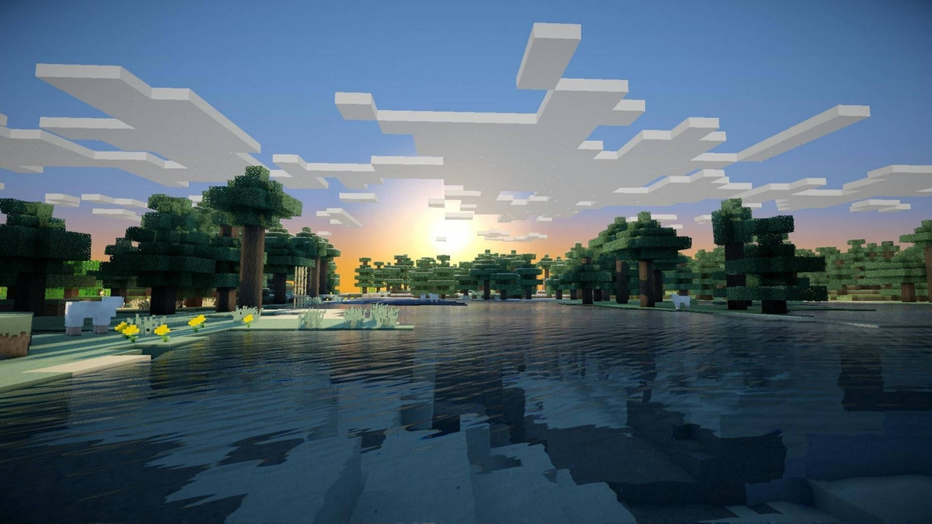 Sun Rising Over The Lake 2560x1440 Minecraft Background