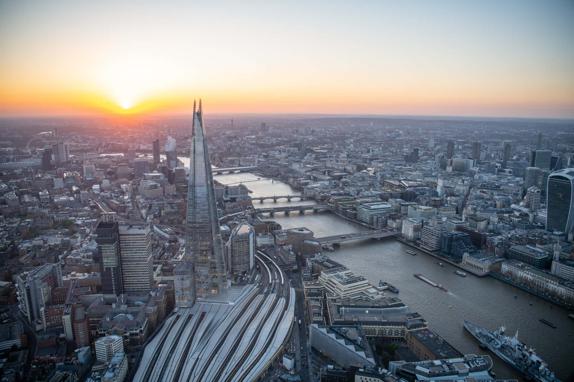 Sun Rising Over The Shard And London City Background