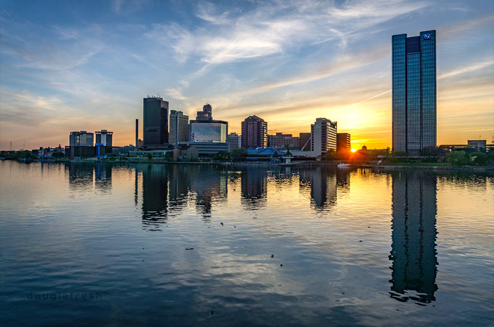 Sun Setting Behind Riverfront, Toledo