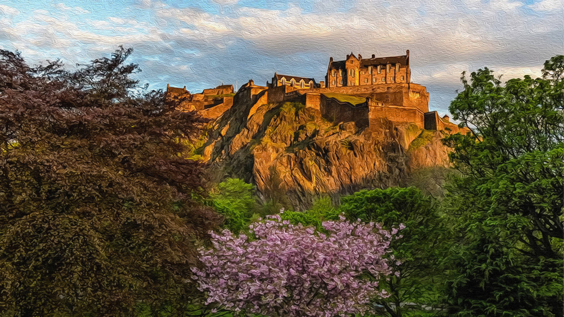 Sun Shining Down At Edinburgh Castle Background