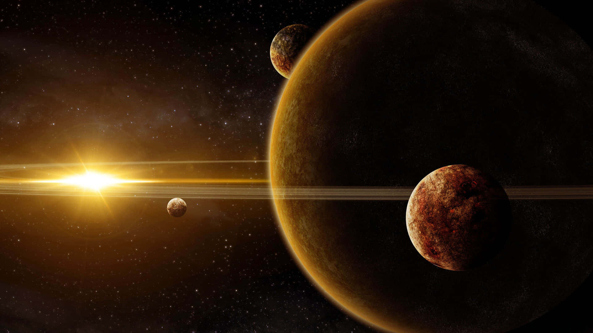 Sun Shining In Solar System Background
