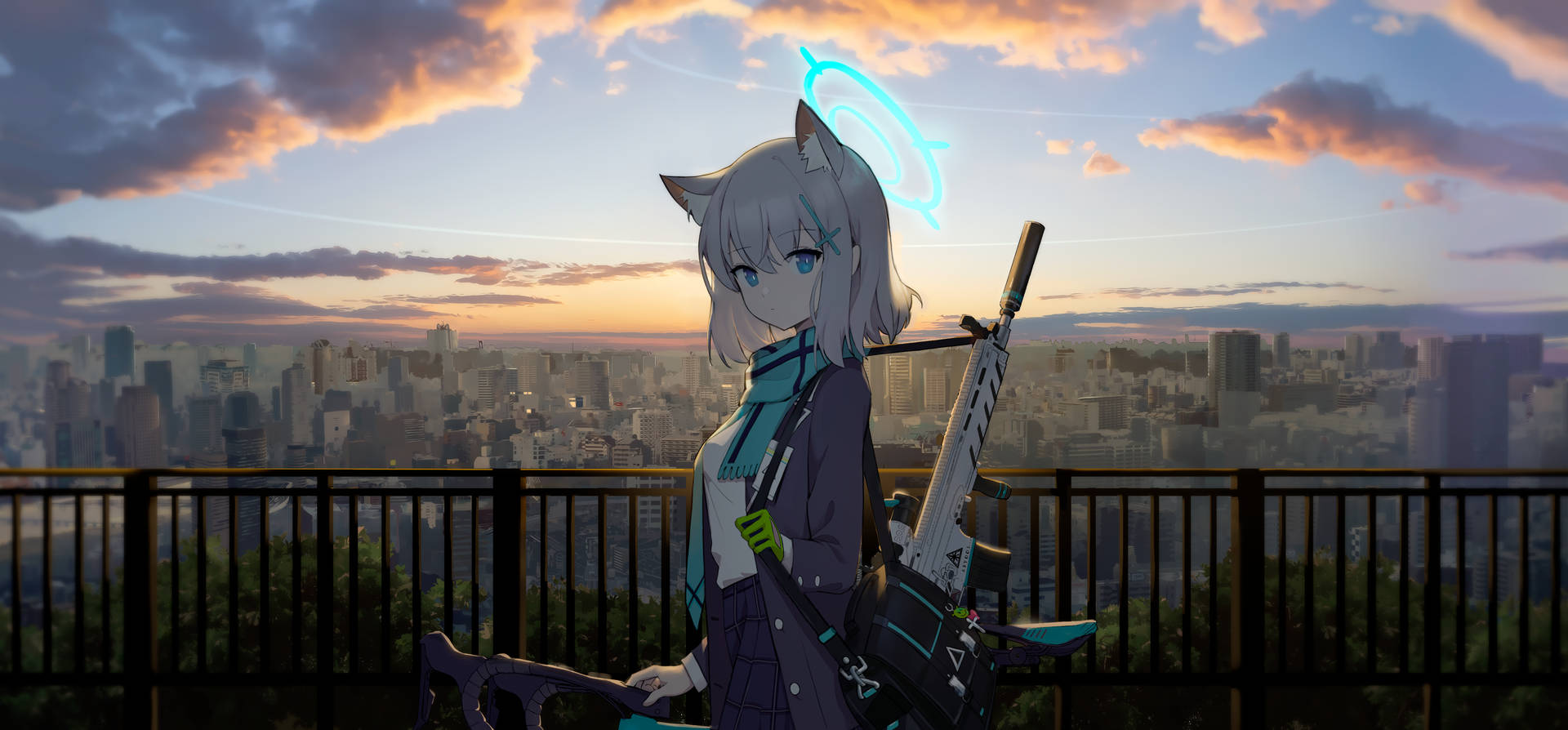 Sunaookami Shiroko Cityscape Blue Archive Background