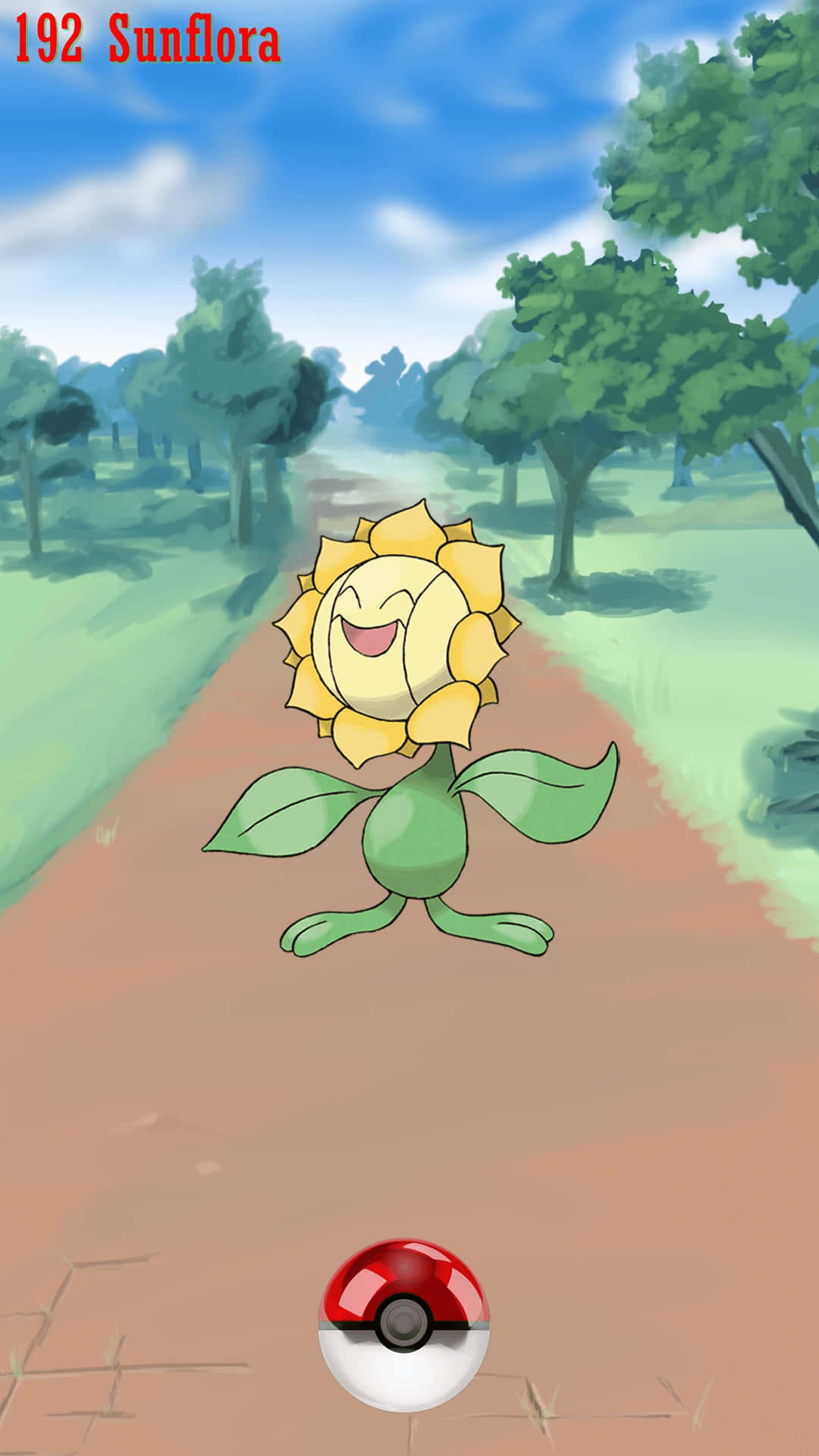 Sunflora On Dirt Path With Pokeball Background