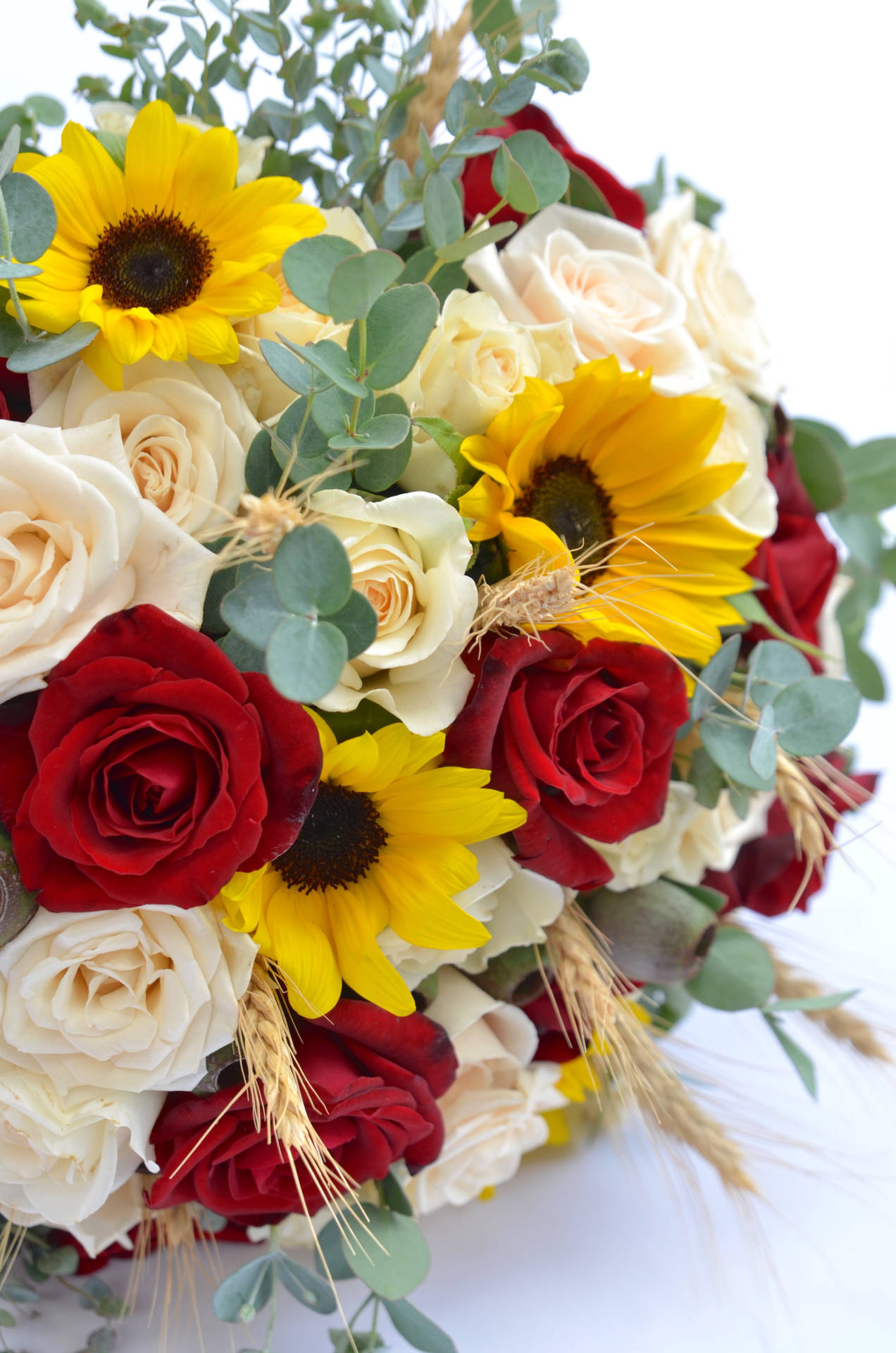 Sunflower And Roses Flower Bouquet Background