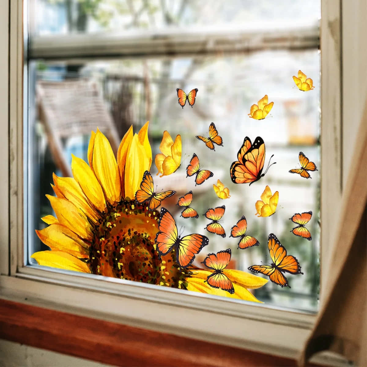 Sunflower_ Butterflies_ Window_ View Background