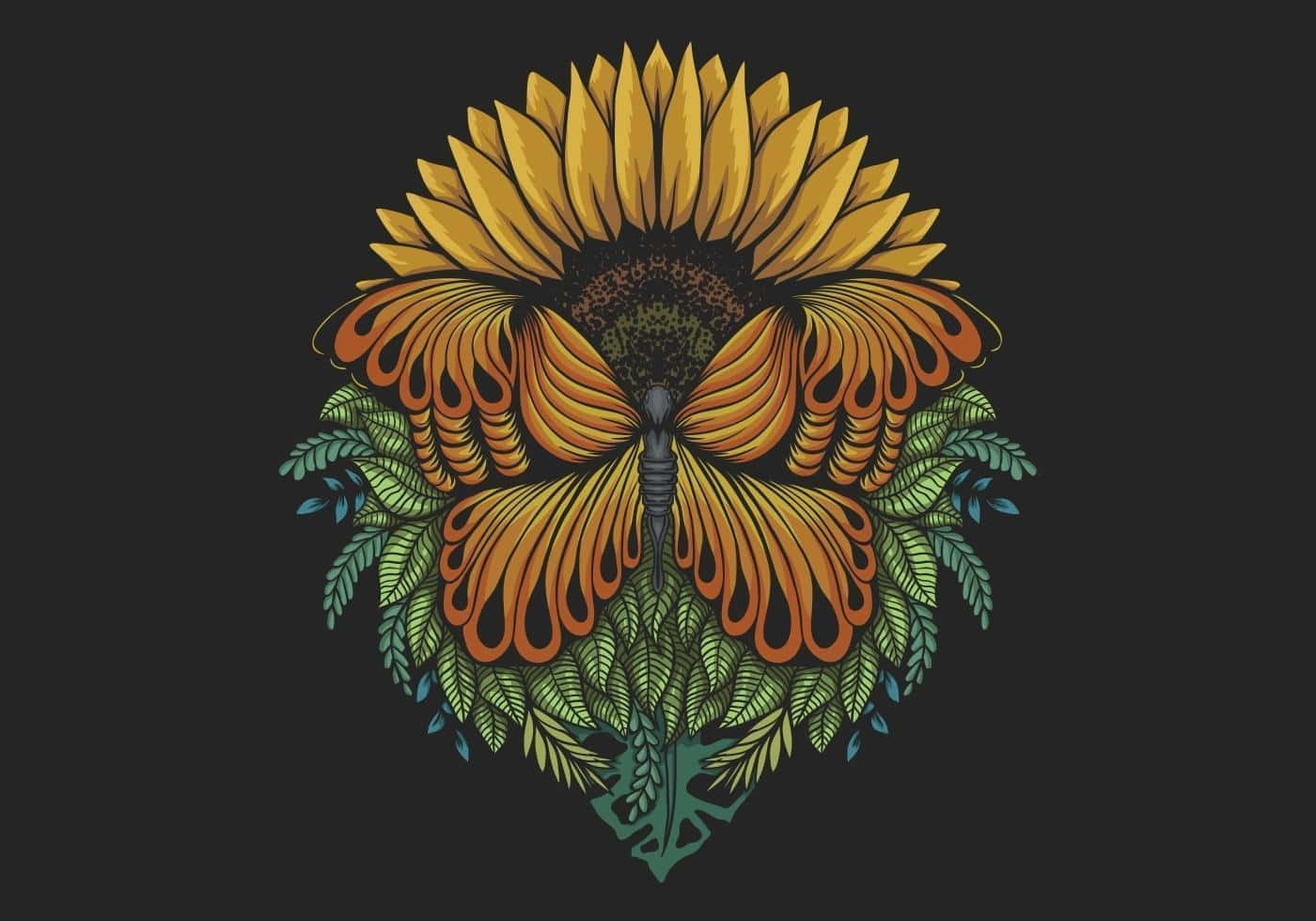 Sunflower Butterfly Artwork Background