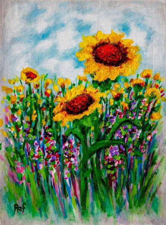 Sunflower Field Colorful Painting