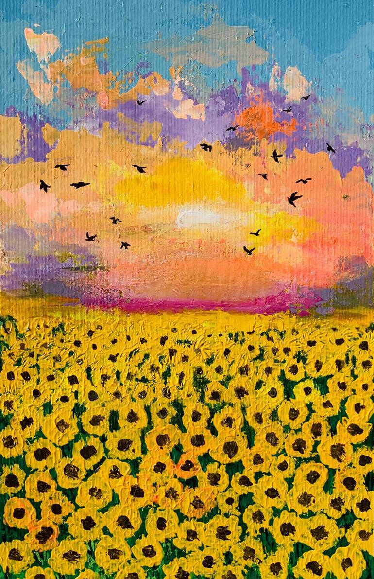 Sunflower Field Colorful Sky Painting Background