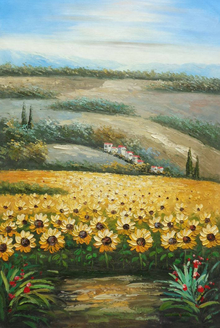 Sunflower Field Oil Painting Background