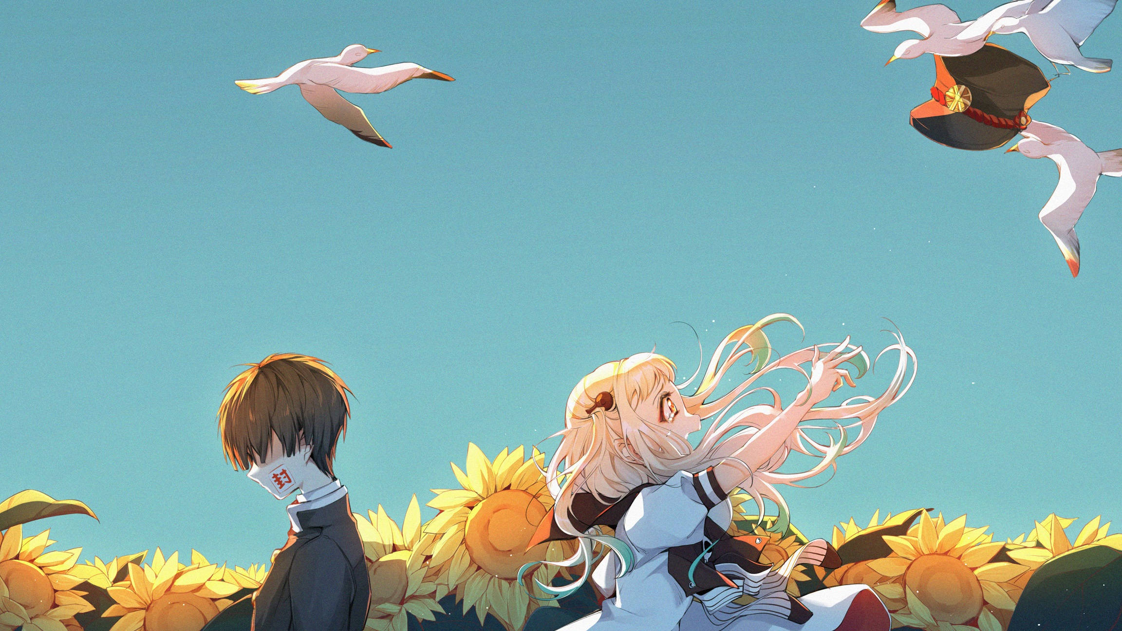 Sunflower Field With Yashiro Nene From Hanako Kun Background