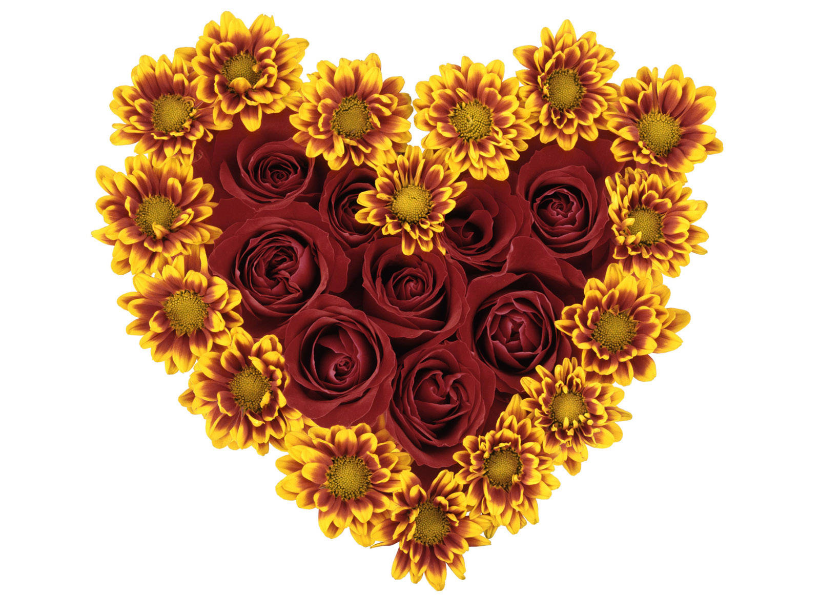 Sunflowers And Roses Flower Heart Background