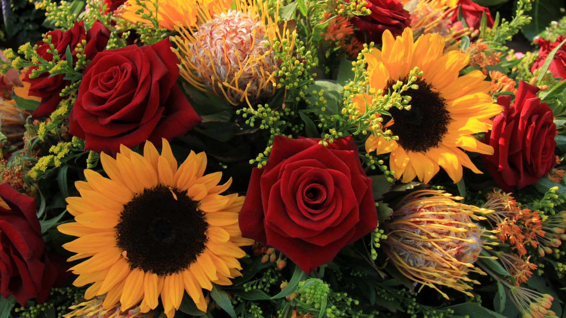 Sunflowers And Roses Lovely Buoquet Bundle