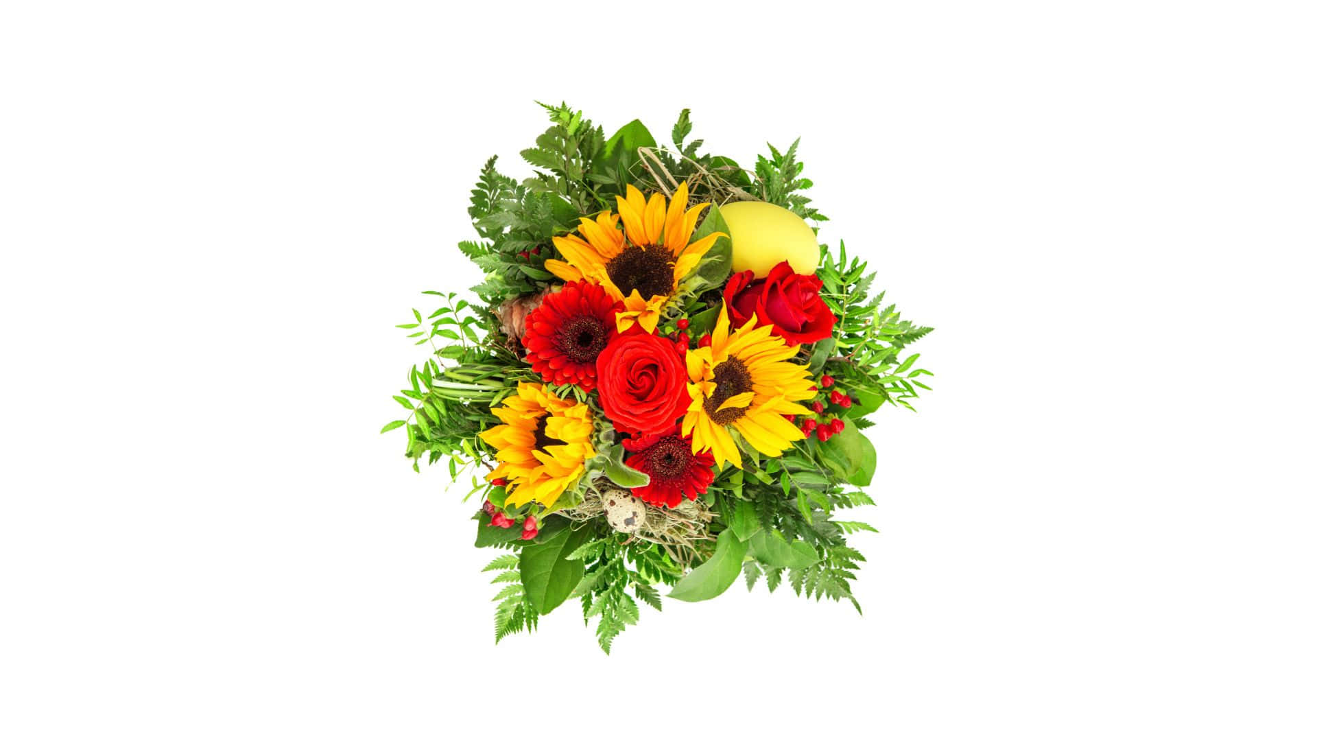 Sunflowers And Roses Minimal Bouquet Background