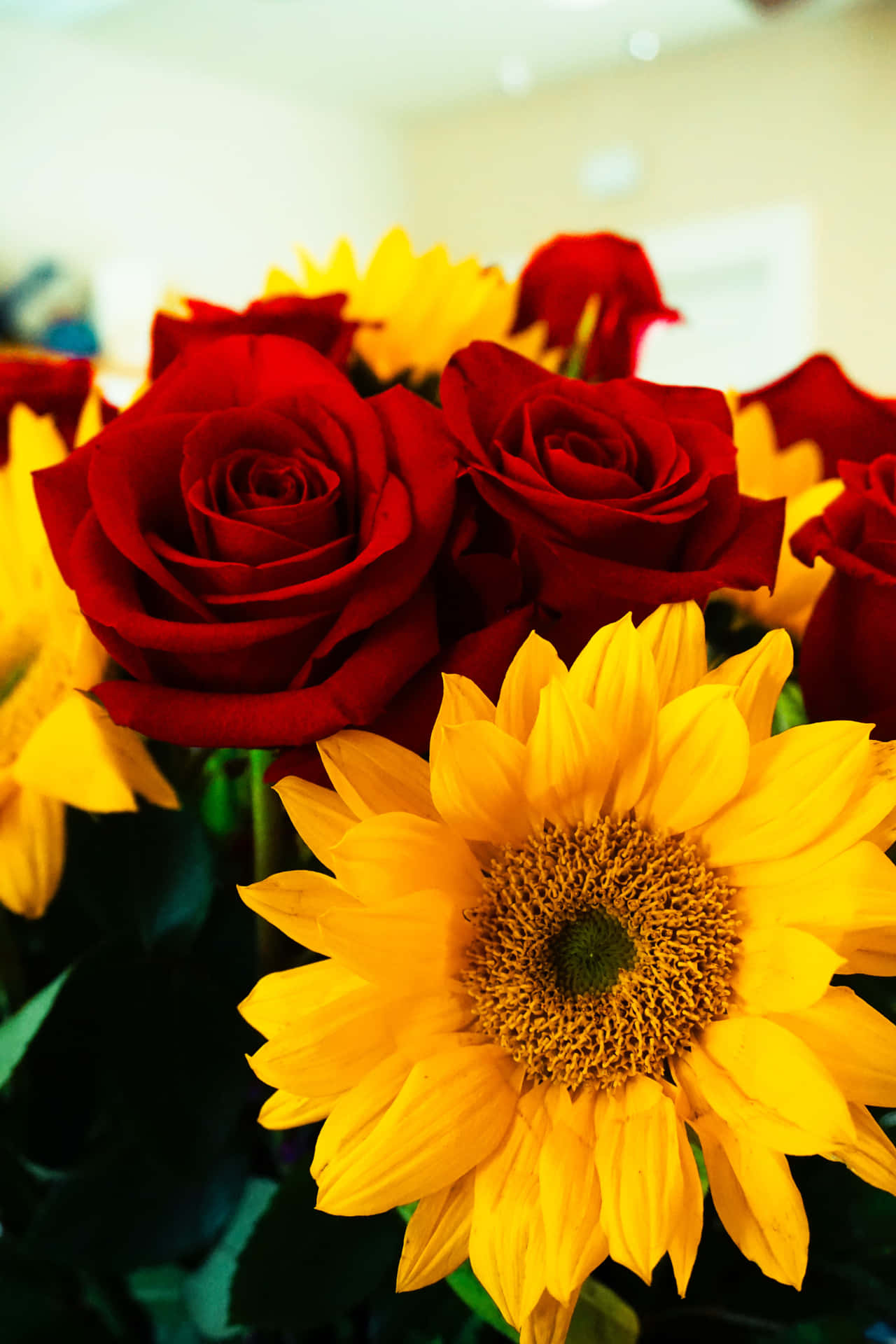 Sunflowers And Roses Portrait Bouquet