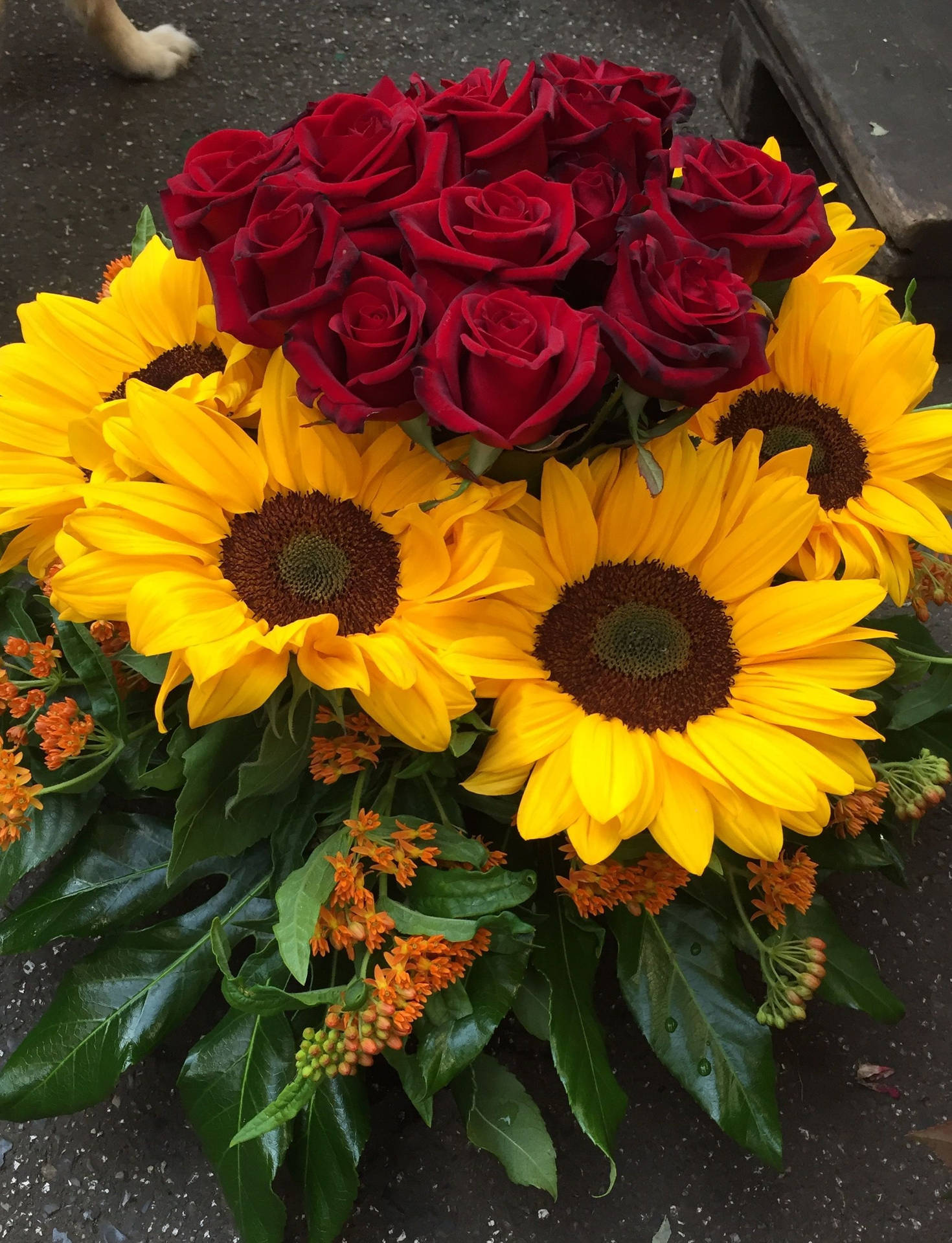 Sunflowers And Roses Valentines Buoquet