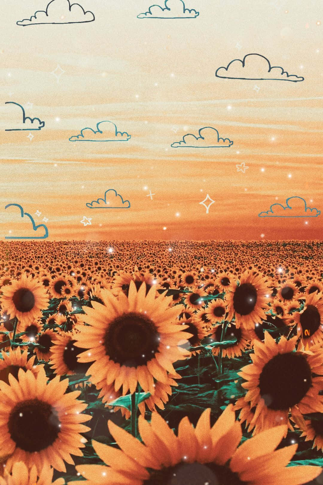 Sunflowers In The Sky With Clouds Background