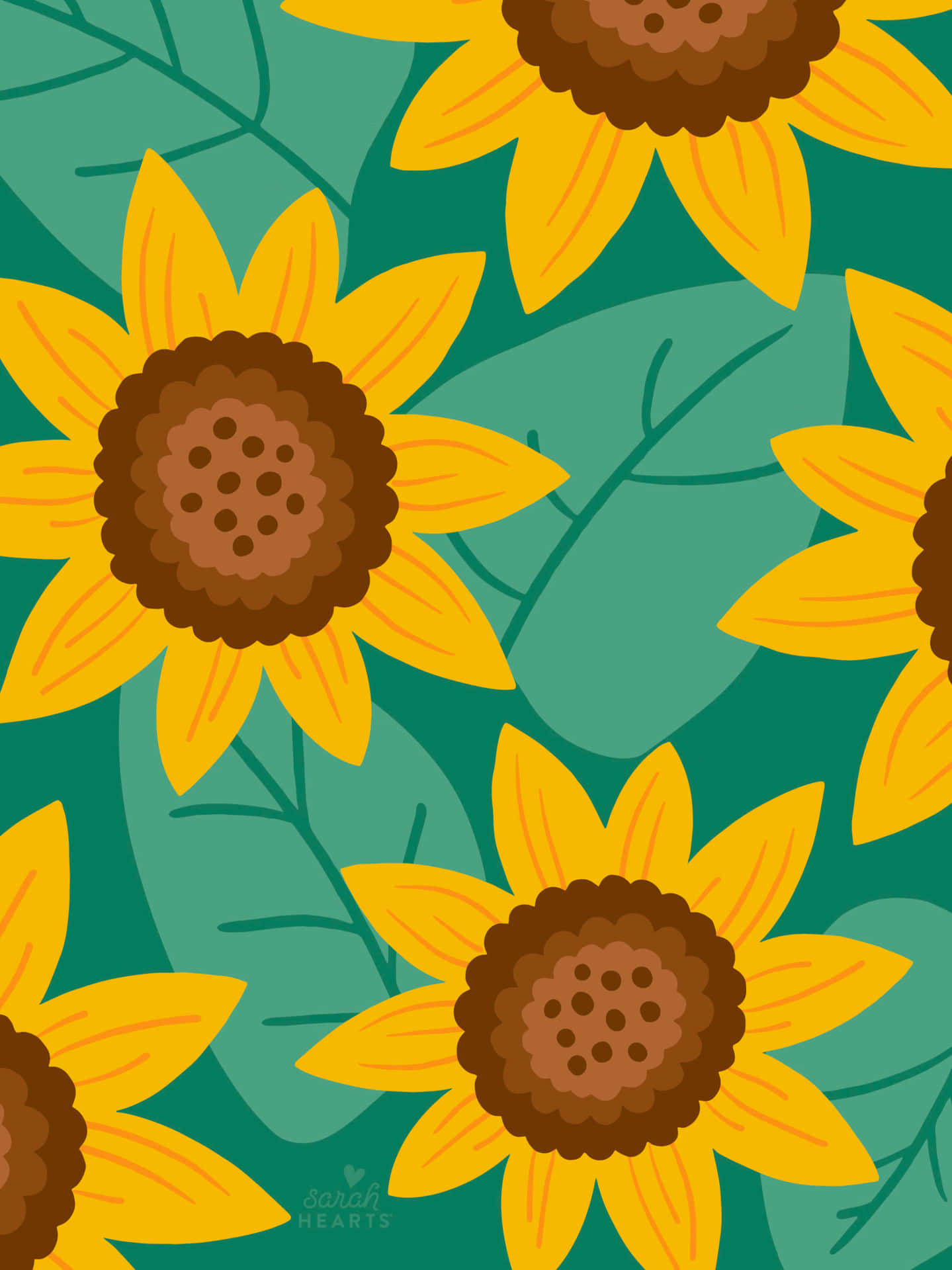 Sunflowers On A Green Background Background