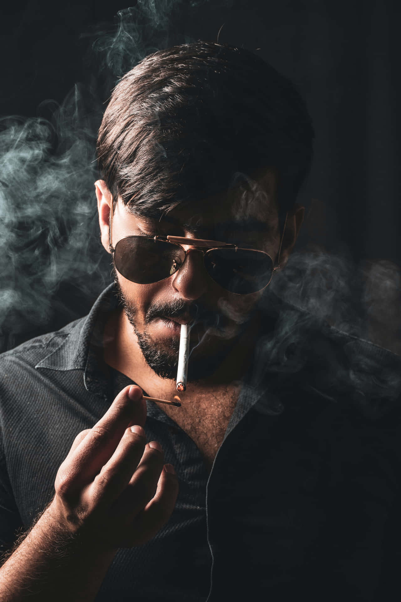 Sunglasses Man With Smoking Addiction Background