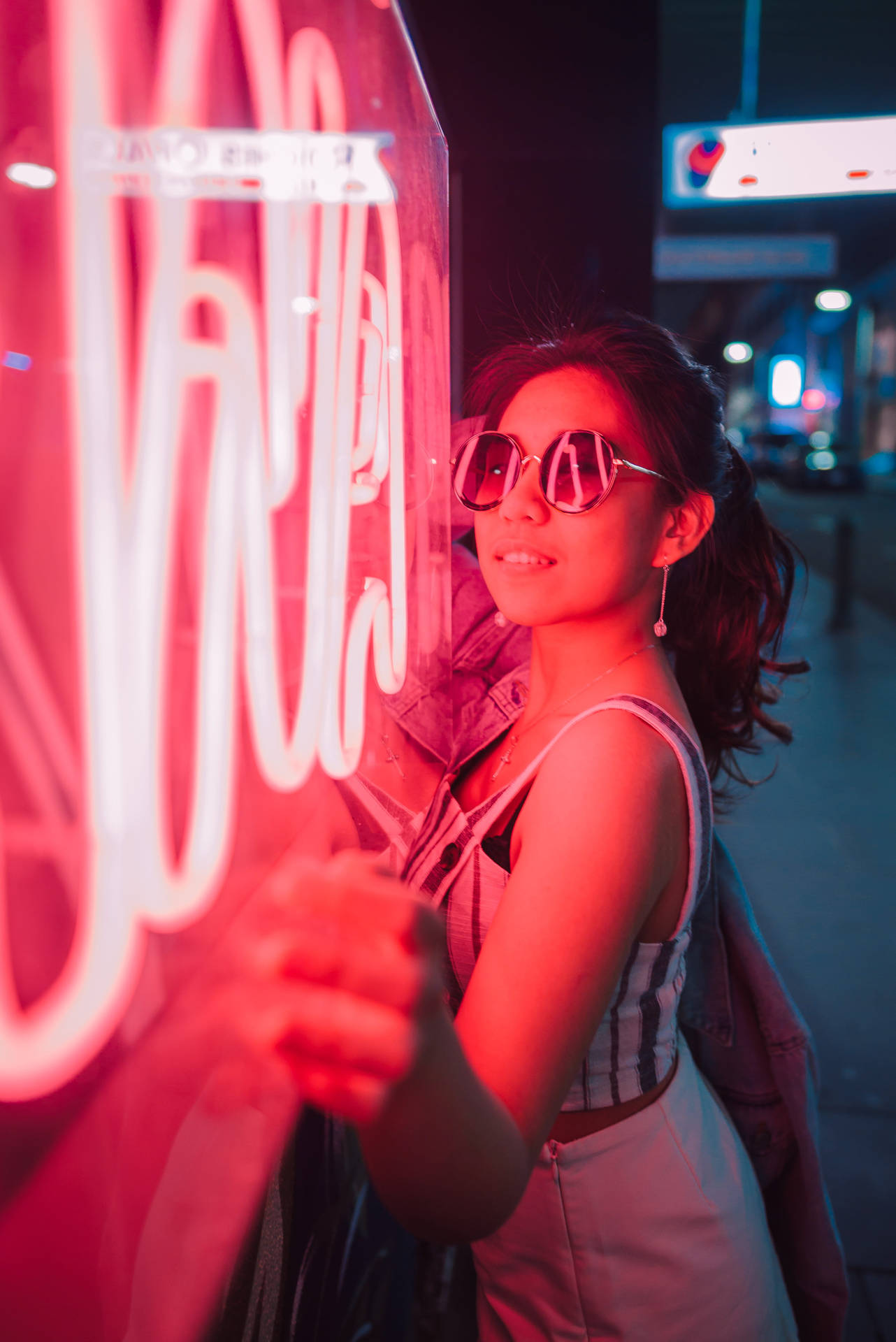 Sunglasses Neon Smile Background