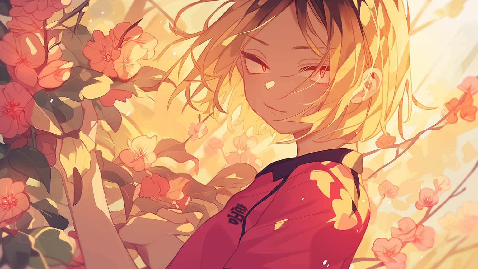Sunlit Floral Bliss Haikyuu Anime Art Background