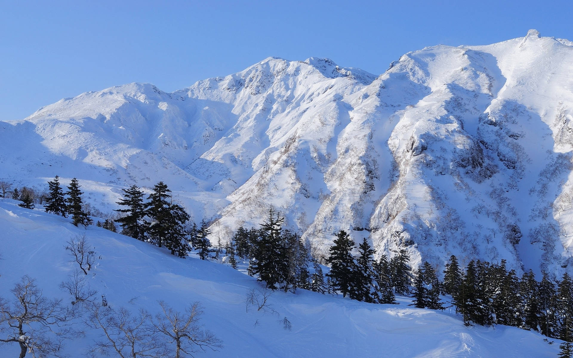 Sunlit Snow Mountain Slopes