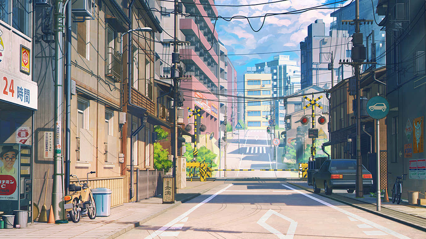 Sunny_ Anime_ Street_ Scene Background