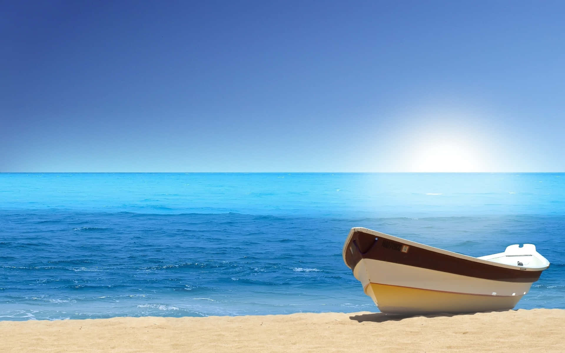 Sunny Beach Shore With A Boat Background