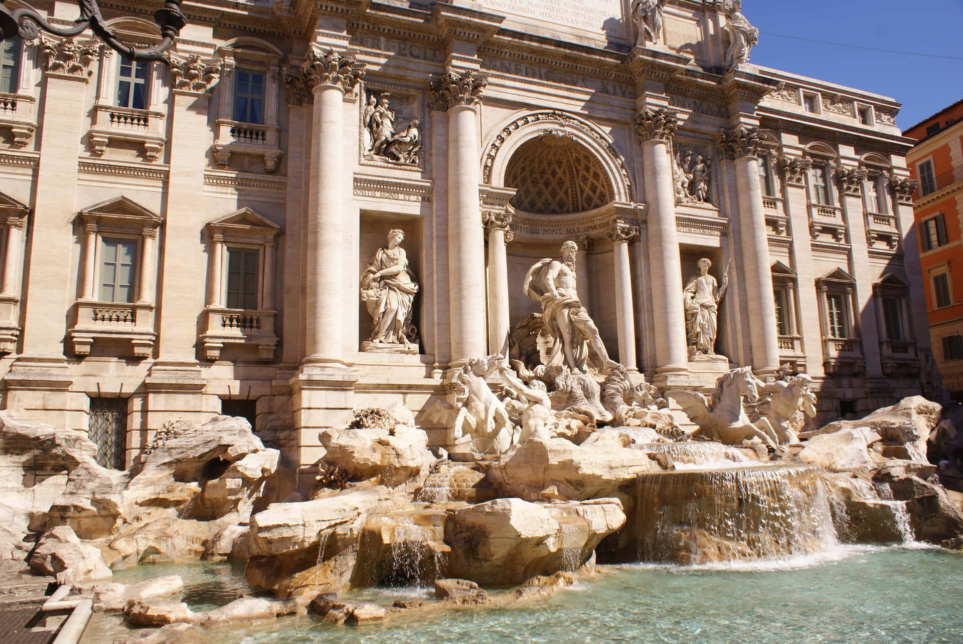Sunny Day On The Trevi Fountain Background