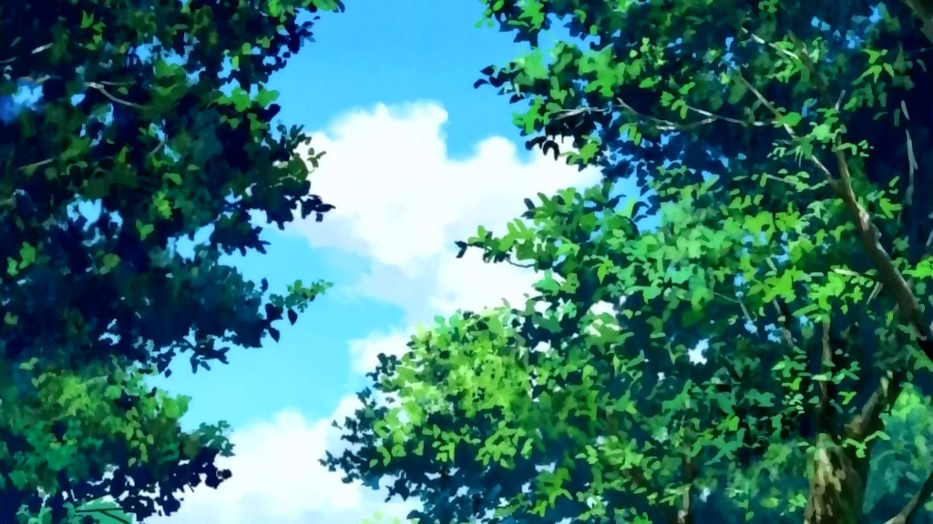 Sunny Day Sky Green Anime Aesthetic Background