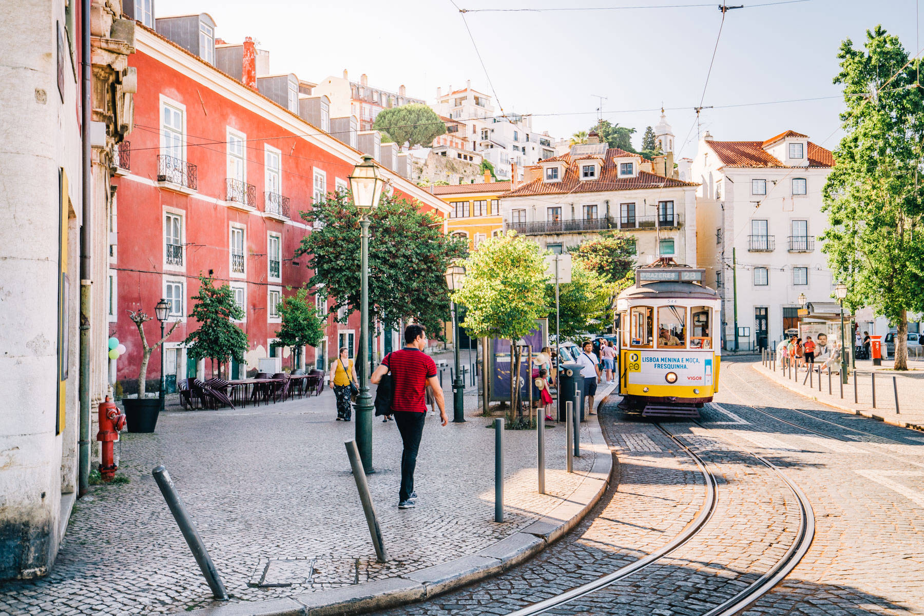 Sunny Day Tram Lisbon Background