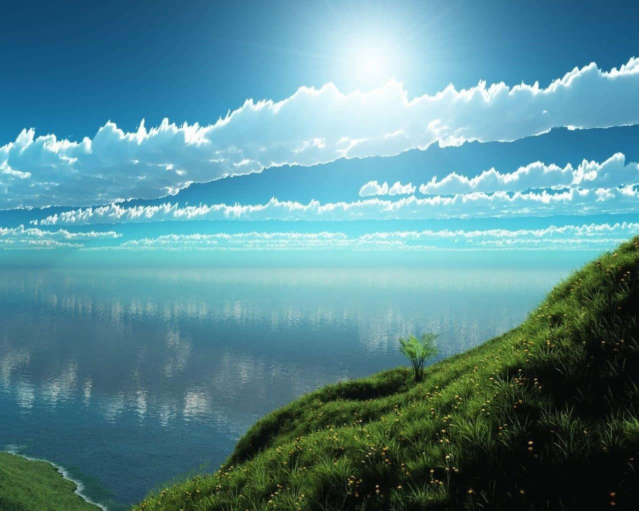 Sunny Lakeside Hillside View