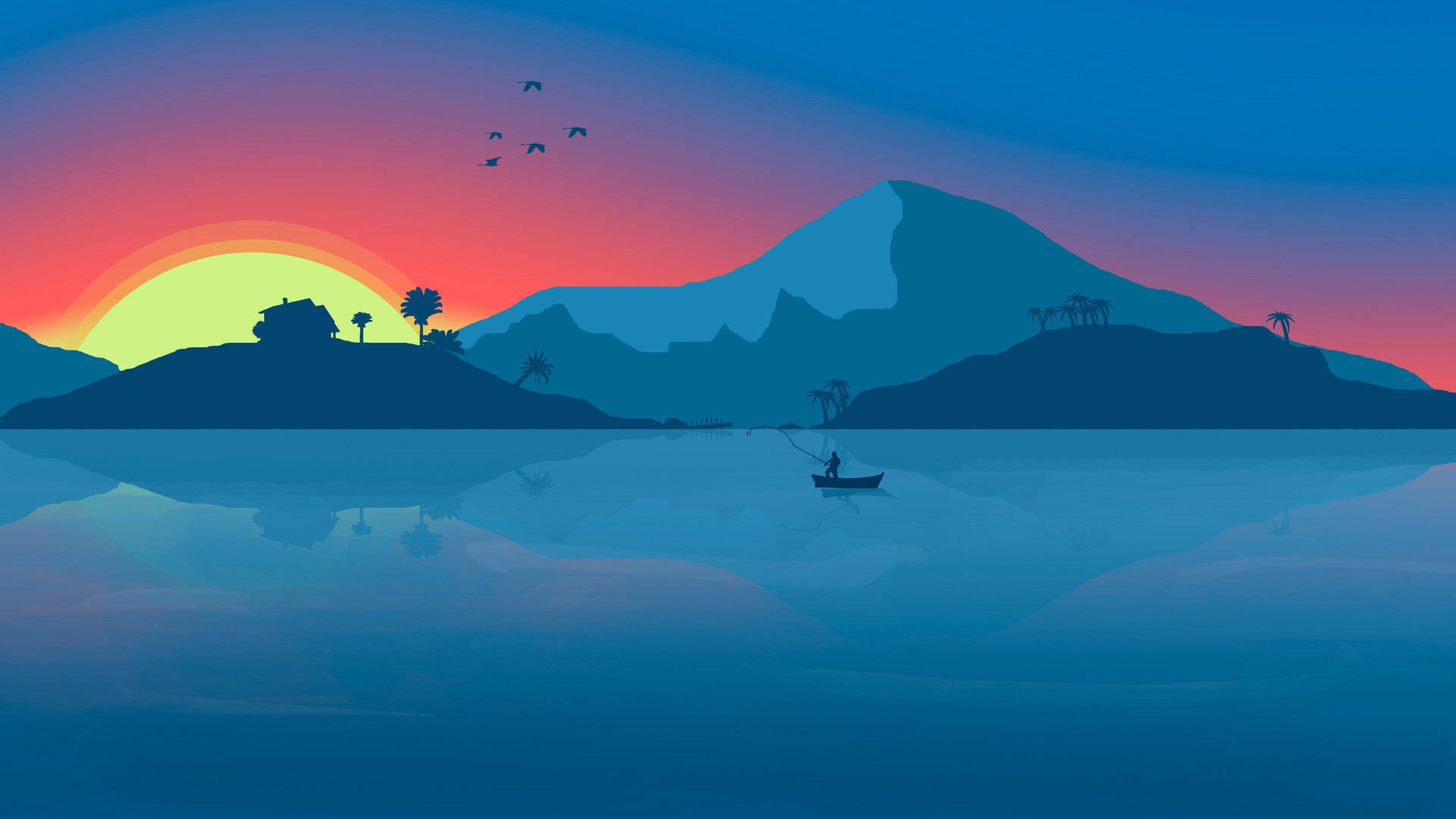 Sunrise Lake Minimalist Laptop Art Background