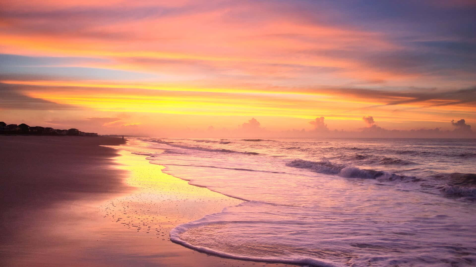 Sunrise Over The Calm Beach In Beautiful Hd Resolution Background