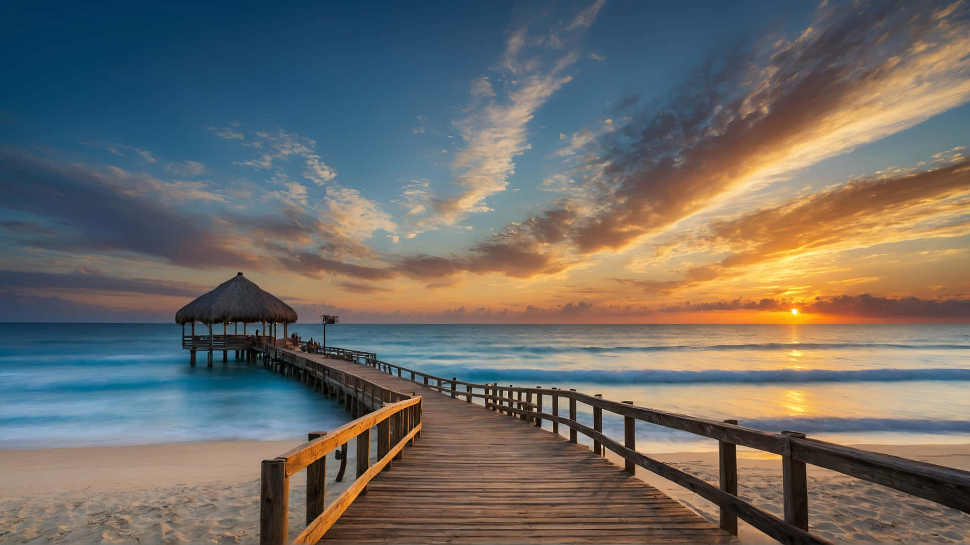Sunrise Pier Beach Summer4 K Ultra Wide Background