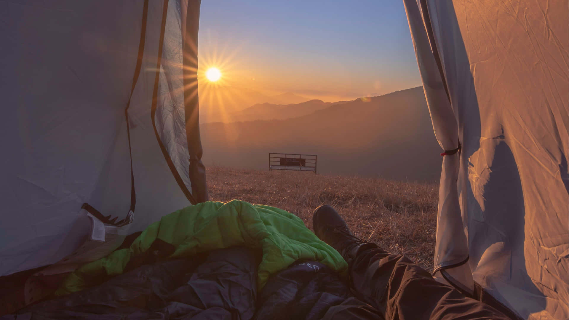 Sunrise View From Tent Camping Desktop Background