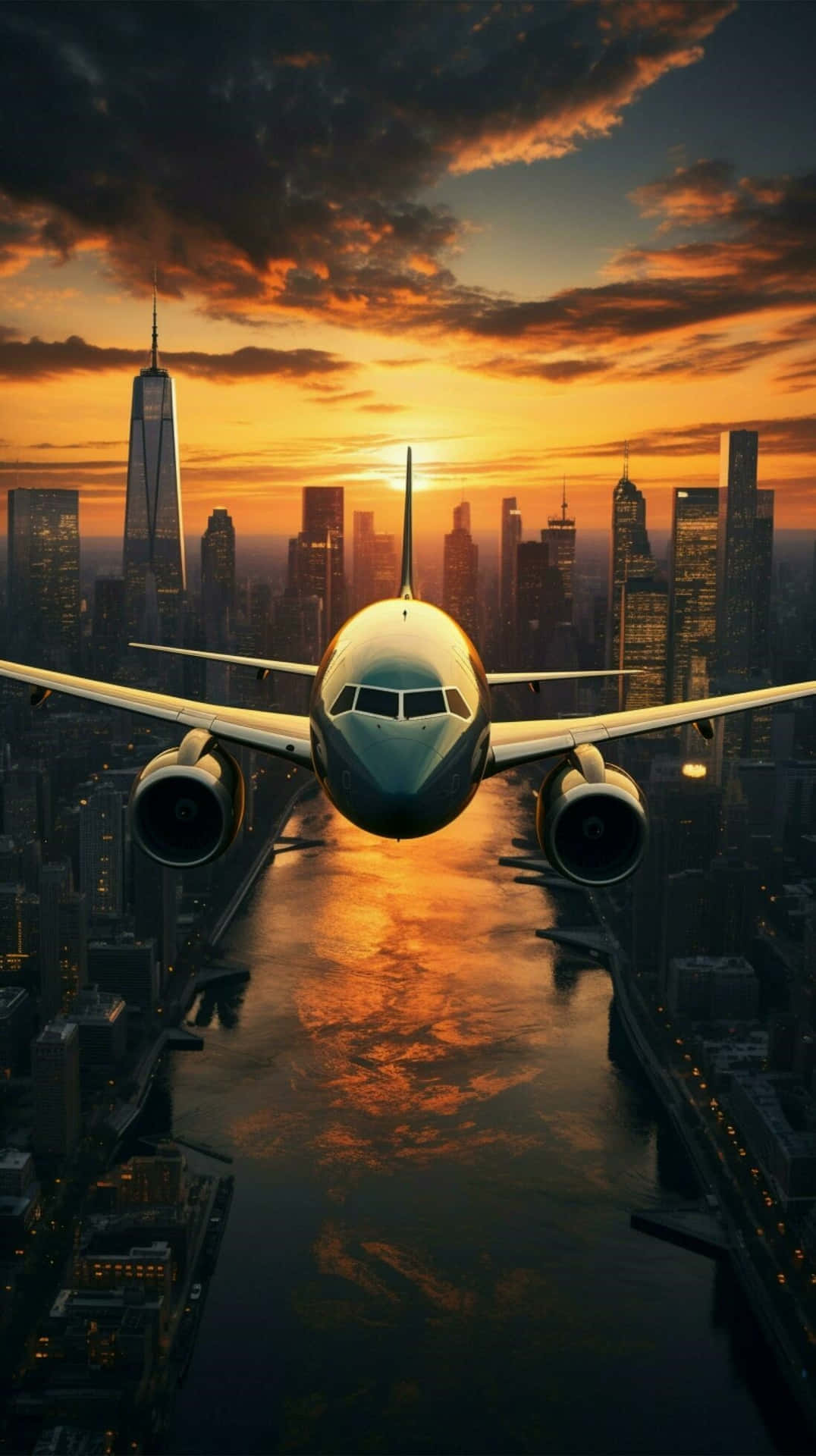 Sunset_ Airplane_ Over_ Cityscape.jpg Background