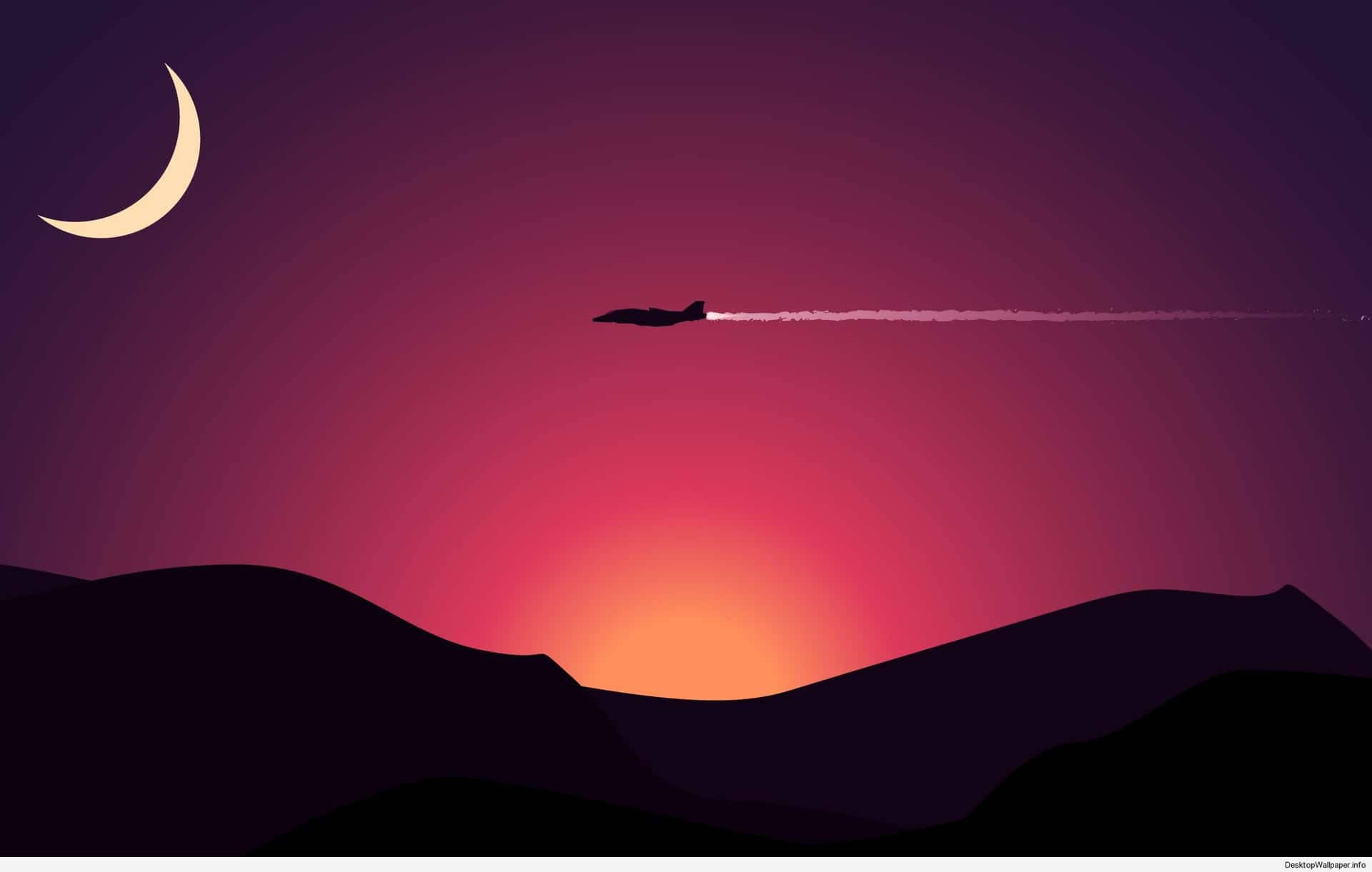 Sunset And Aeroplane Minimalist Background