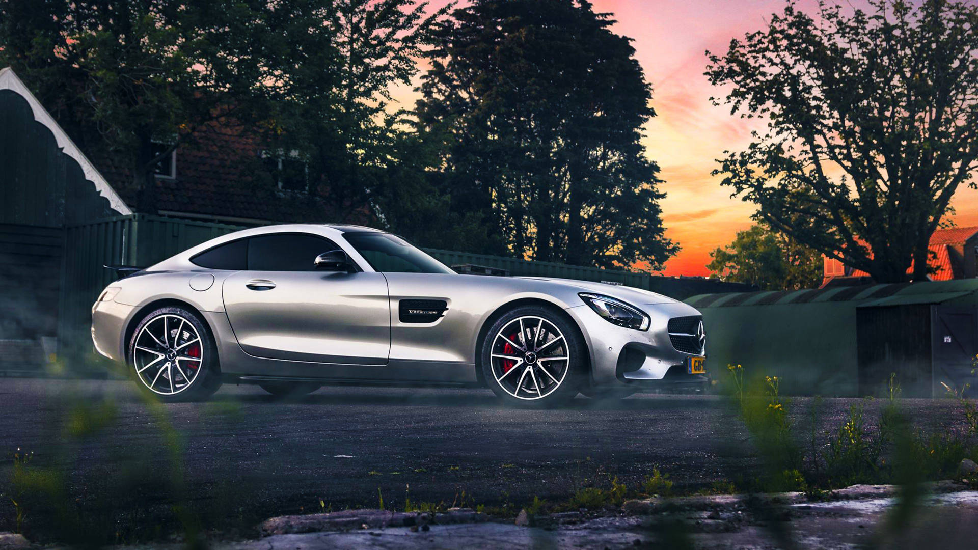 Sunset And Amg Gt R Background