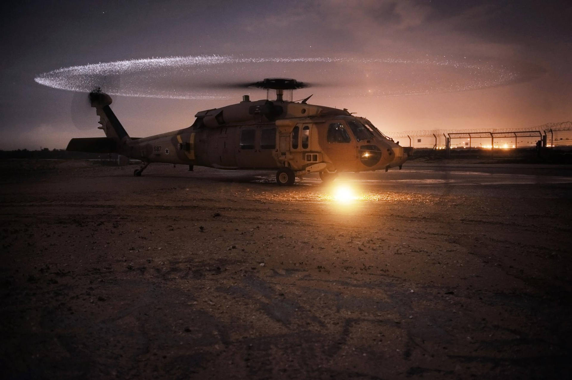 Sunset And Black Hawk Helicopter 4k