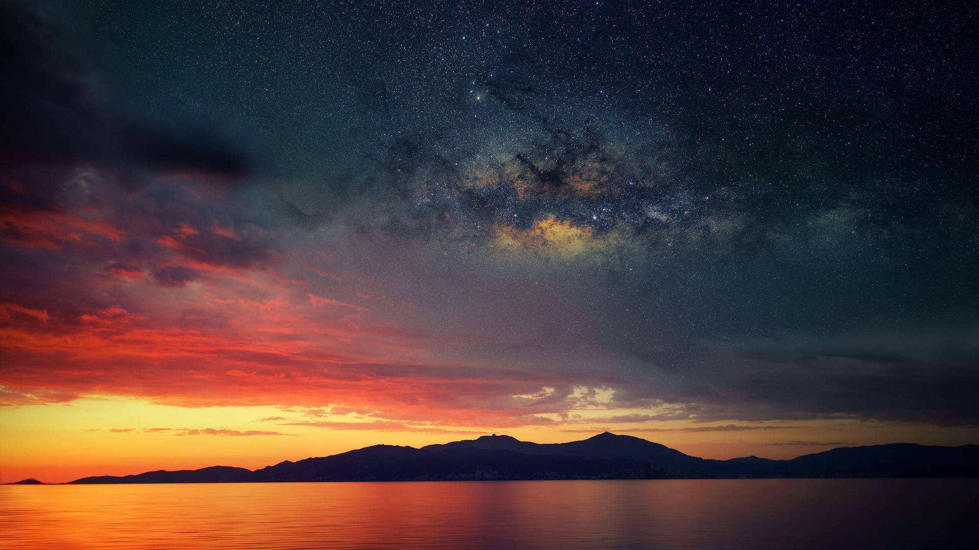 Sunset And Galaxy On Free Ipad Background