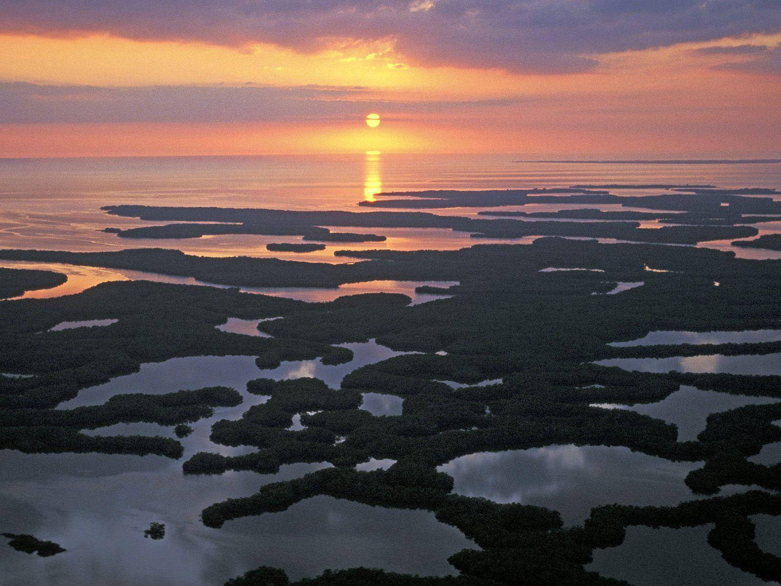 Sunset And Island Everglades National Park Background