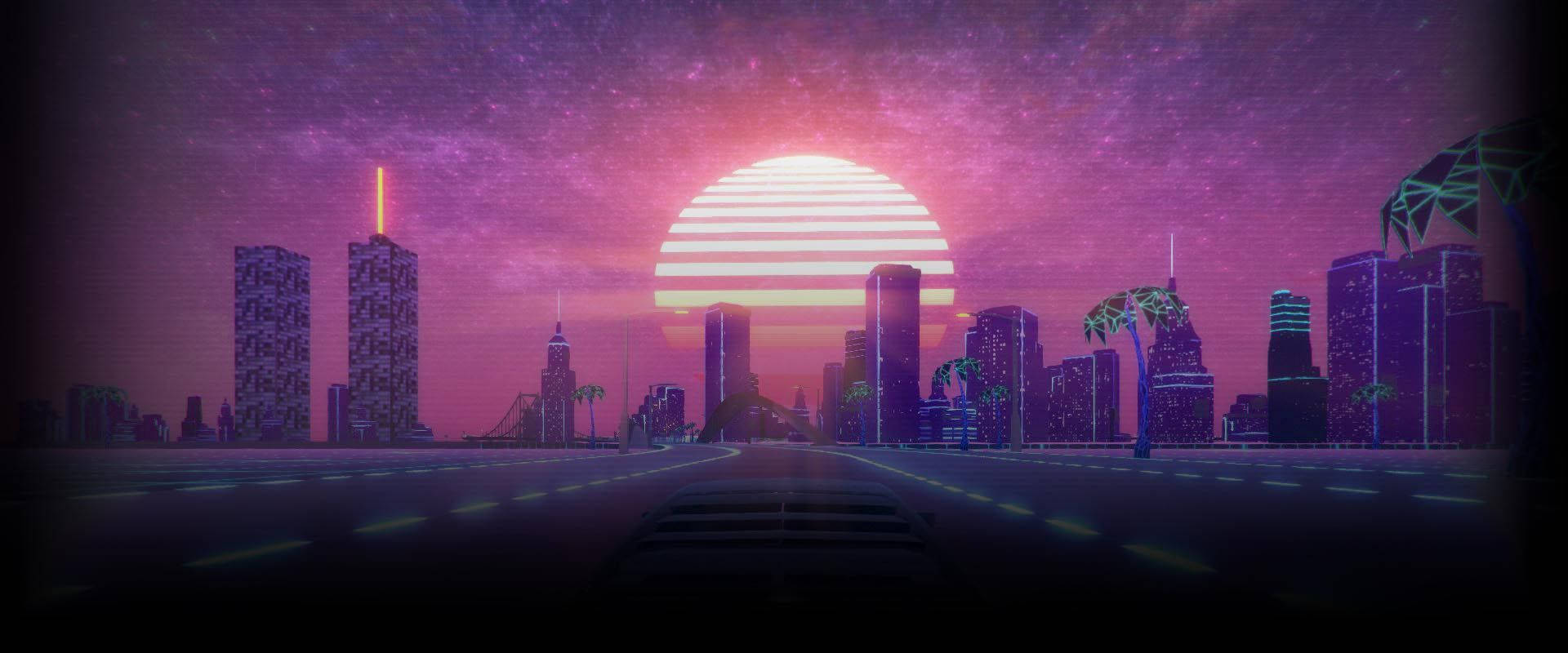 Sunset And The City Vaporwave Background