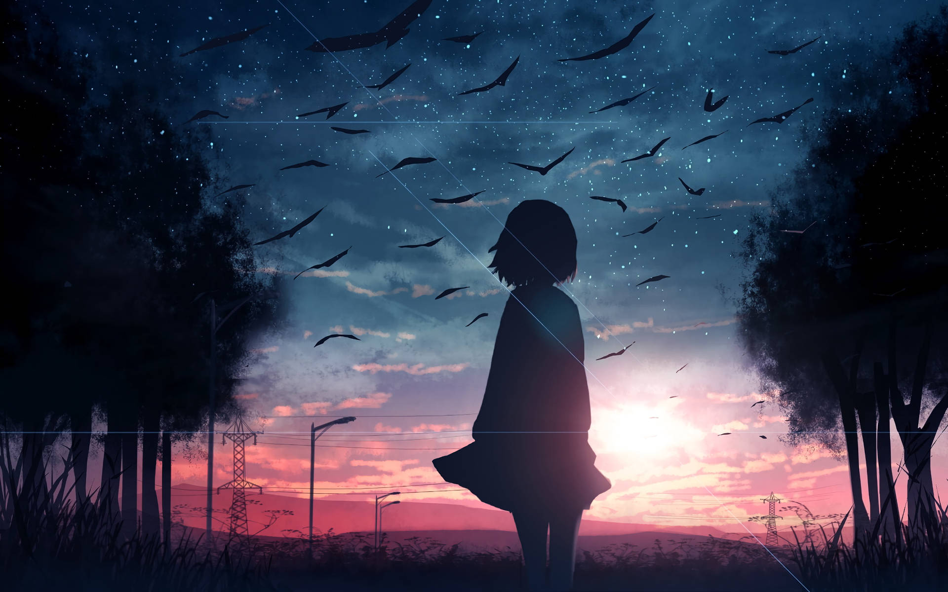 Sunset Animated Girl Background