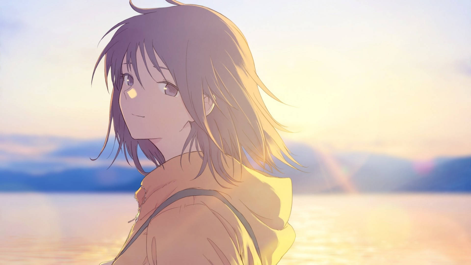Sunset Anime Girl Hoodie Background
