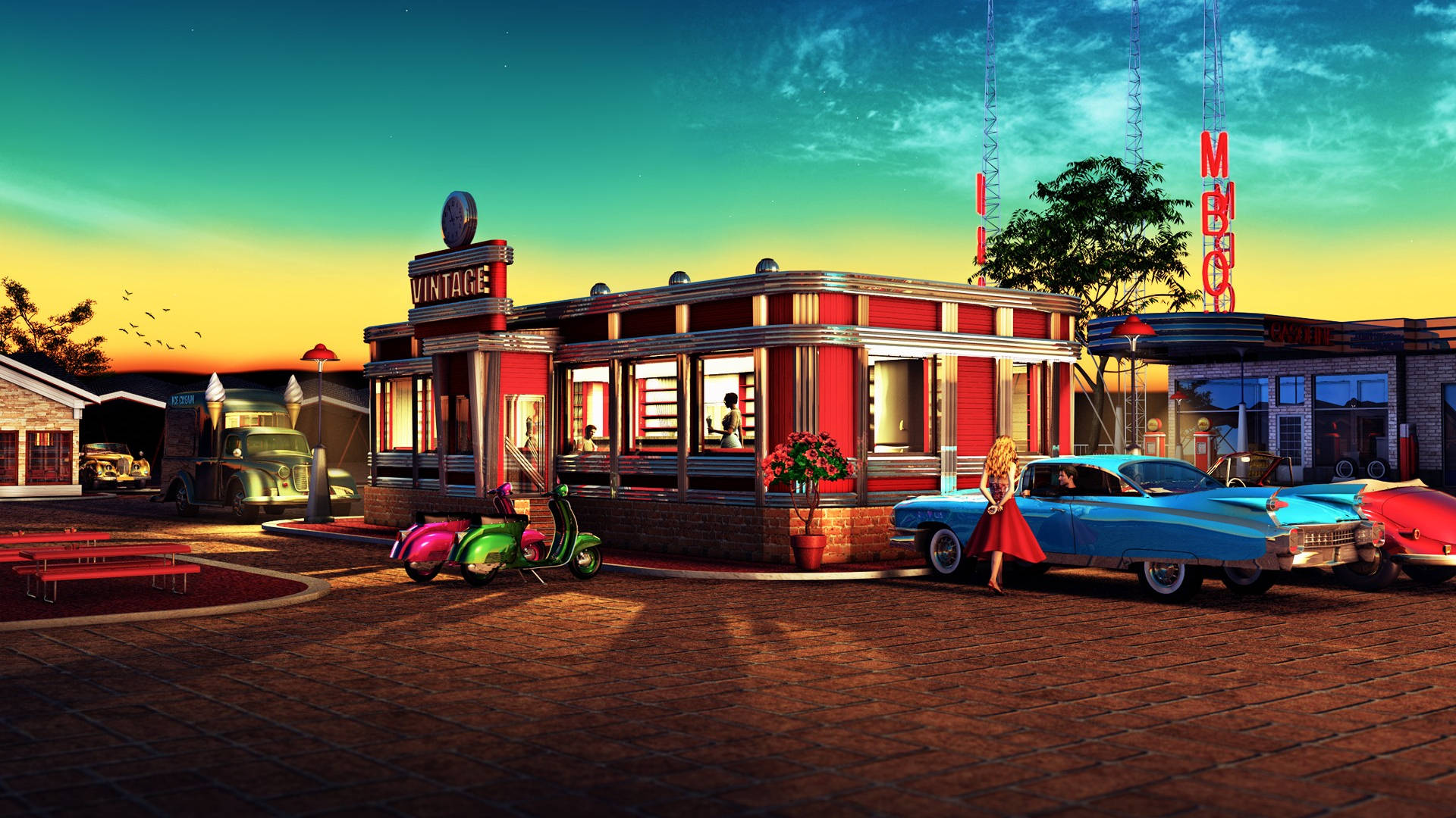 Sunset At 50s Diner