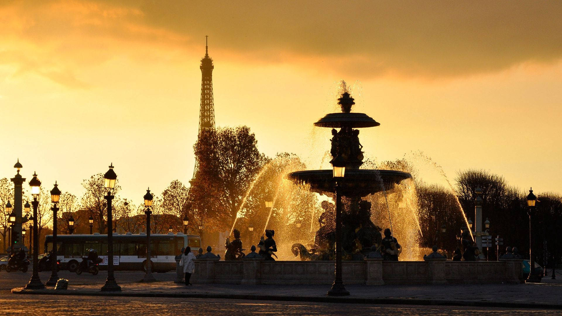 Sunset At Place De La Concorde Paris Background