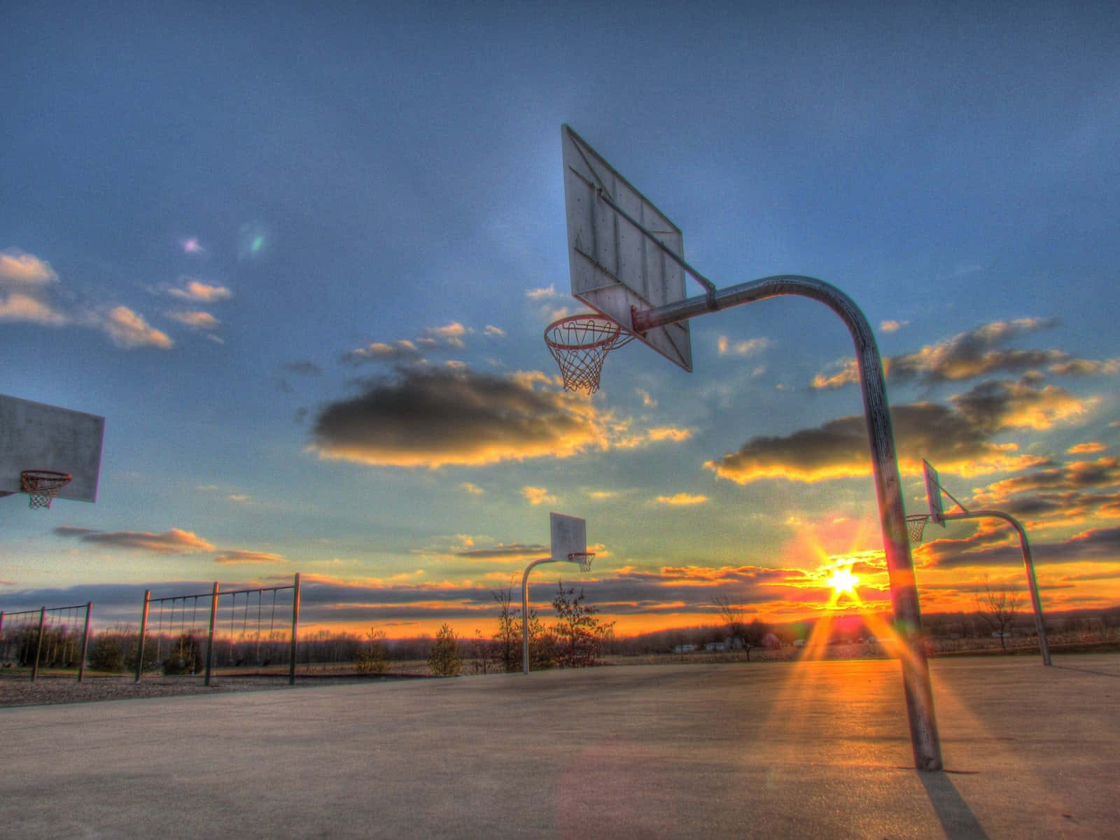 Sunset Basketball Court Skyline Background