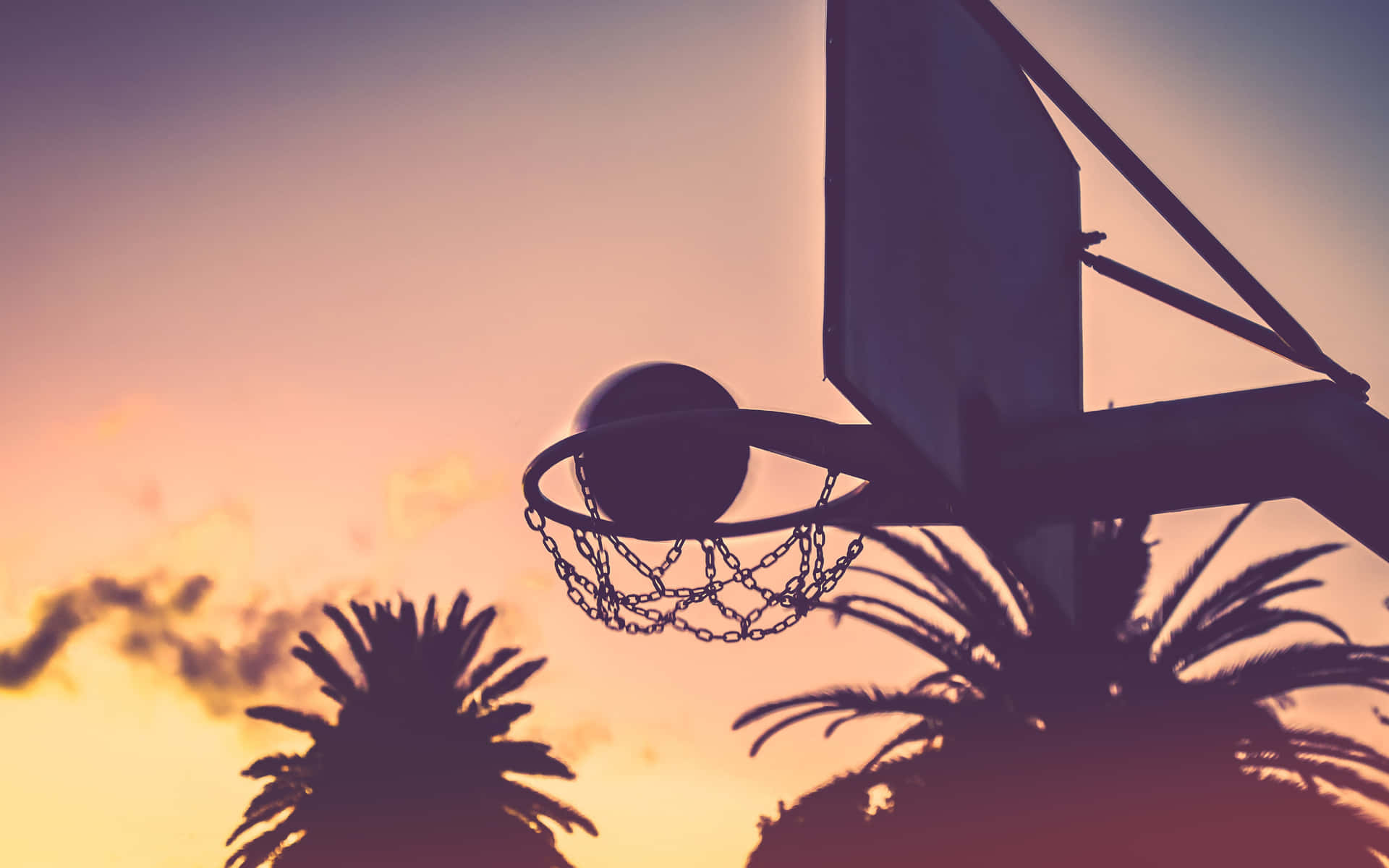 Sunset Basketball Hoop Silhouette Background